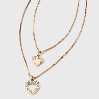  Texture Heart Charm Multi-Strand Necklace - Wild Fable™ Gold