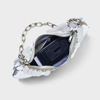  Slouchy Sequin Hobo Shoulder Handbag - Wild Fable™ Silver