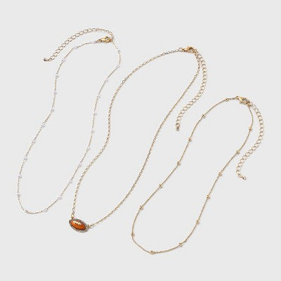  Game Day Football Pendant Necklace Set 3pc - Wild Fable™ Gold
