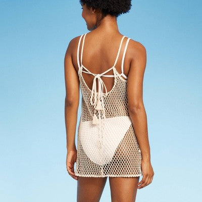  Women's Tassle Trim Crochet Cover Up Dress - Wild Fable™