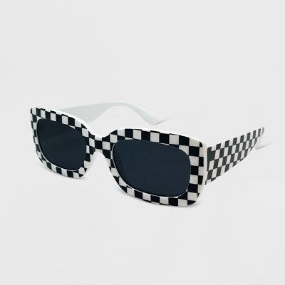  Checkerboard Print Rectangle Sunglasses - Wild Fable™ White