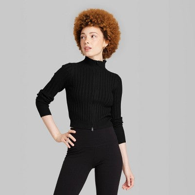  Women's Fitted Mock Turtleneck Zip-Up Cardigan - Wild Fable™