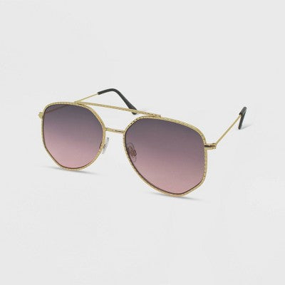  Women's Metal Geometric Aviator Sunglasses - Wild Fable™ Gold