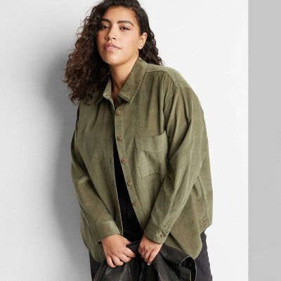  Women's Oversized Button-Down Corduroy Shirt - Wild Fable™