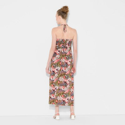  Women's Ruched Maxi Halter A-Line Dress - Wild Fable™ Assorted Pinks Floral