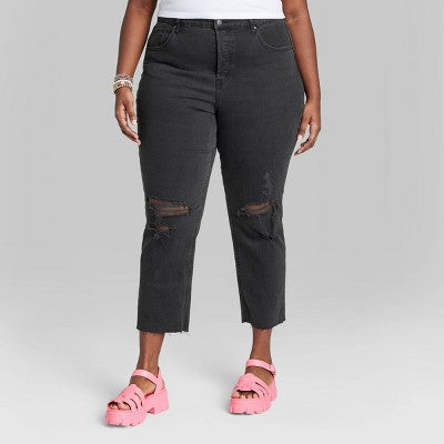  Women's Super-High Rise Distressed Slim Straight Jeans - Wild Fable™ Black Wash