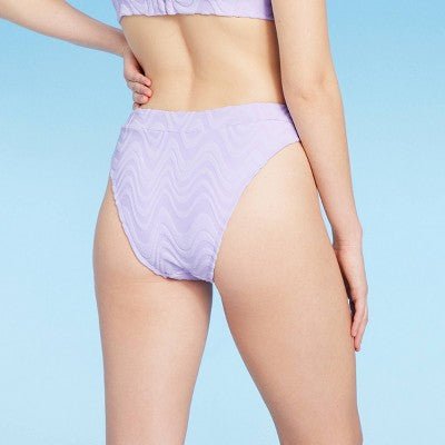  Women's Wavy Terry Textured Mid-Waist Ultra High Leg Cheeky Bikini Bottom - Wild Fable™ Lilac Purple