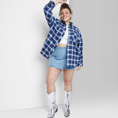  Women's Oversized Button-Down Flannel Shirt - Wild Fable™ Plaid