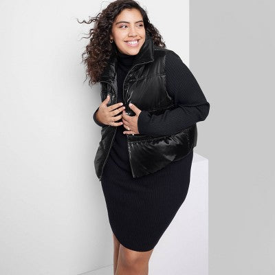  Women's Iridescent Cropped Puffer Vest - Wild Fable™ Black