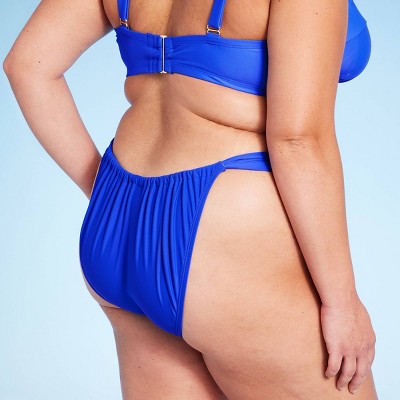  Women's Mid-Rise Cheeky High Leg Bikini Bottom - Wild Fable™ Blue