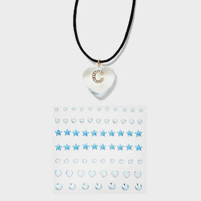  Acrylic Heart With Face Gems Pendant Necklace - Wild Fable™ Clear/Black
