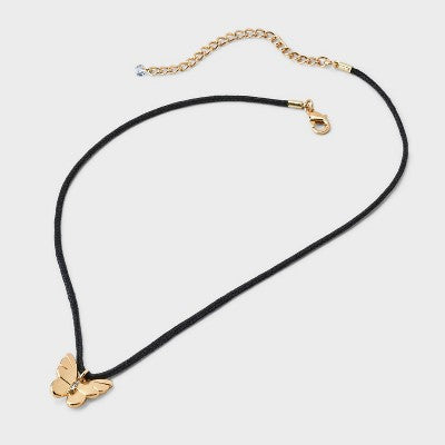  Butterfly Cord And Ear Pendant Necklace Set 2pc - Wild Fable™ Gold