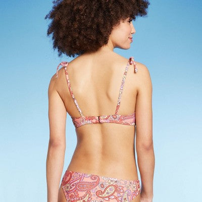  Women's Shoulder Tie Bralette Bikini Top - Wild Fable™ Peach Paisley Print