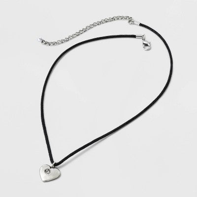  Heart Cord And Ear Pendant Necklace Set 2pc - Wild Fable™ Black/Silver