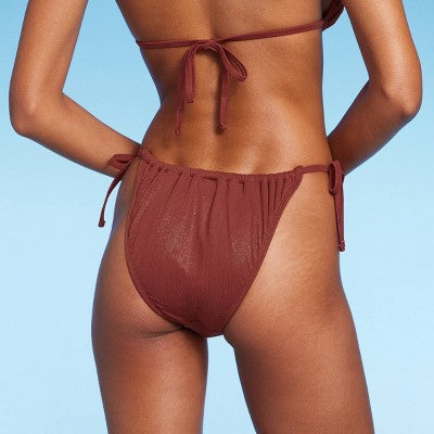  Women's Side-Tie Adjustable Extra High Leg Lurex Plisse Textured Bikini Bottom - Wild Fable™