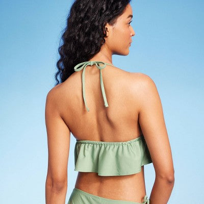  Women's Crochet Tie-Front Longline Bikini Top - Wild Fable™ Soft Green