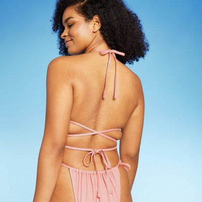  Women's Triangle Wrap Bikini Top - Wild Fable™ Pink Lurex