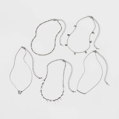  Butterfly Choker Necklace Set 5pc - Wild Fable™ Silver: Brass Lobster Claw Clasp, 12" Length