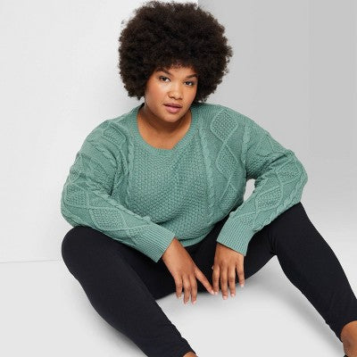  Women's Cropped Cable Pullover - Wild Fable™