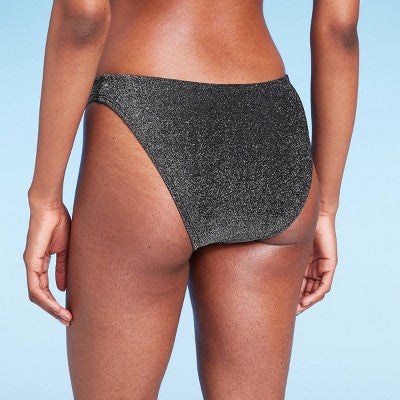  Women's High Leg Cheeky Bikini Bottom - Wild Fable™ Black Lurex