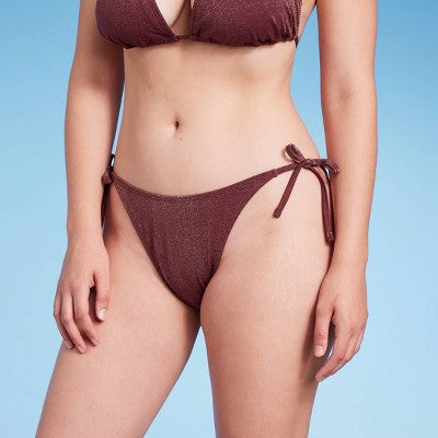  Women's Side-Tie High Leg Extra Cheeky Bikini Bottom - Wild Fable™ Brown