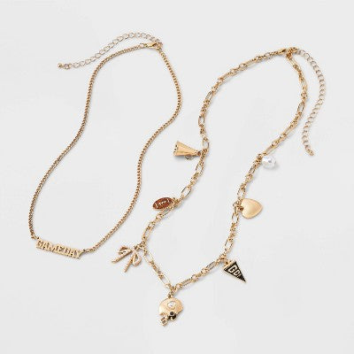  Game Day Charm Necklace Set 2pc - Wild Fable™ Gold