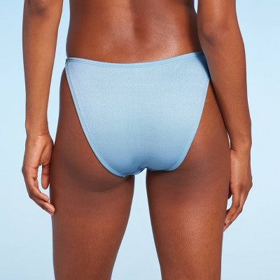 Women's Low-Rise Cheeky High Leg Bikini Bottom - Wild Fable™ Blue Lurex