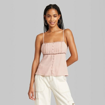  Women's Lace Trim Babydoll Cami - Wild Fable™