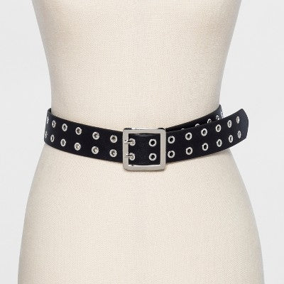  Women's Double Laser Cut Adjustable Western Grommet Belt - Wild Fable™ Black 