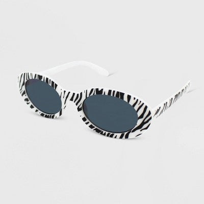  Zebra Printed Plastic Oval Sunglasses- Wild Fable™ White