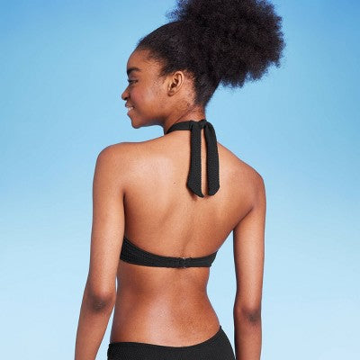  Women's Cross Front Pucker Textured Halter Bikini Top - Wild Fable™