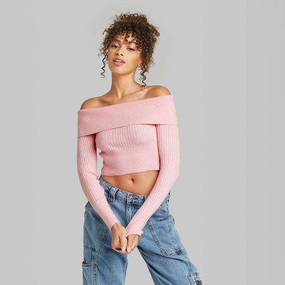  Women's Fitted Off The Shoulder Sweater Top - Wild Fable™