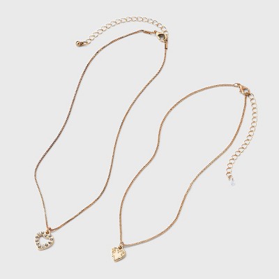  Texture Heart Charm Multi-Strand Necklace - Wild Fable™ Gold