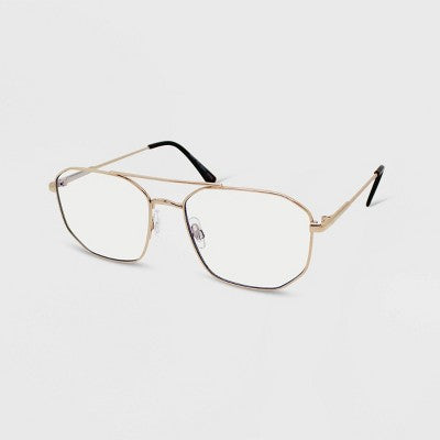  Women's Geometric Metal Aviator Blue Light Filtering Glasses - Wild Fable™ Gold