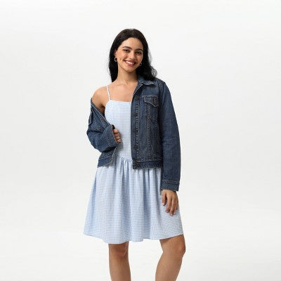  Women's Backless Mini Dress - Wild Fable™ Blue Gingham