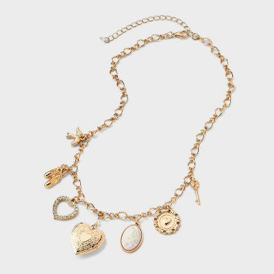  Mixed Heart Charm Necklace - Wild Fable™ Gold