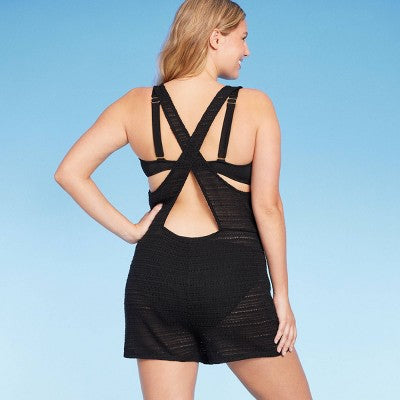  Women's Crochet Cover Up Romper - Wild Fable™ Black