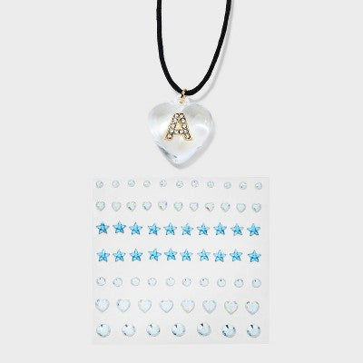  Acrylic Heart With Face Gems Pendant Necklace - Wild Fable™ Clear/Black