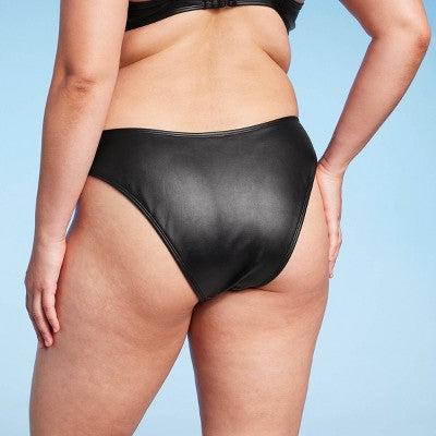  Women's Faux Leather High Leg Extra Cheeky Bikini Bottom - Wild Fable™ Black