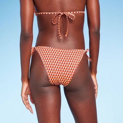  Women's Ribbed Side-Tie Scoop Front High Leg Extra Cheeky Bikini Bottom - Wild Fable™ Geo Print