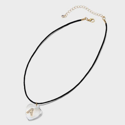  Acrylic Heart With Face Gems Pendant Necklace - Wild Fable™ Clear/Black