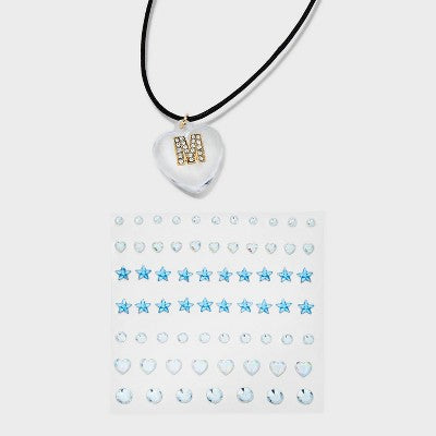  Acrylic Heart With Face Gems Pendant Necklace - Wild Fable™ Clear/Black