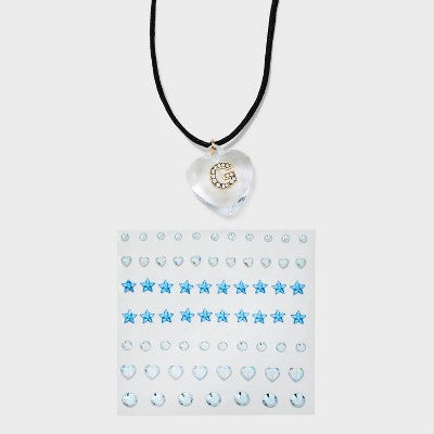  Acrylic Heart With Face Gems Pendant Necklace - Wild Fable™ Clear/Black