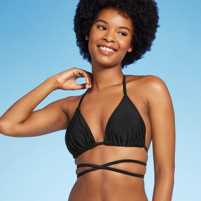  Women's Triangle Wrap Bikini Top - Wild Fable™ Black