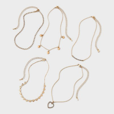  Bling Heart Choker Necklace Set 5pc - Wild Fable™ Gold
