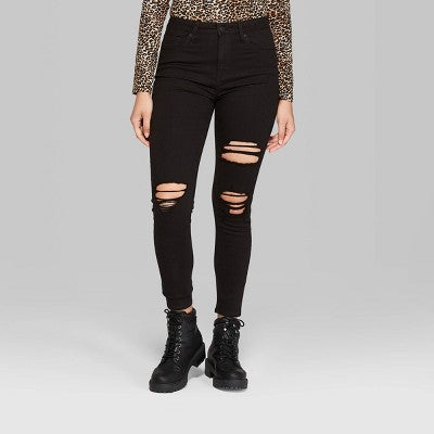  Women's Super-High Rise Distressed Skinny Jeans - Wild Fable™ Black