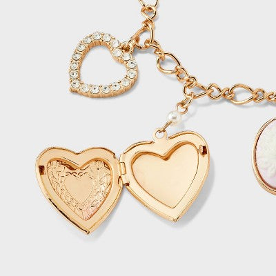  Mixed Heart Charm Necklace - Wild Fable™ Gold