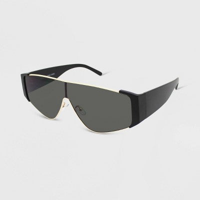  Plastic Metal Combo Shield Sunglasses - Wild Fable™ Black