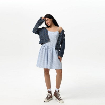  Women's Backless Mini Dress - Wild Fable™ Blue Gingham