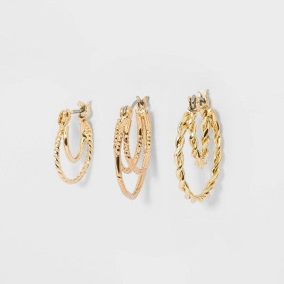  Click Top Faux Duo Hoop Earring Set 3pc - Wild Fable™